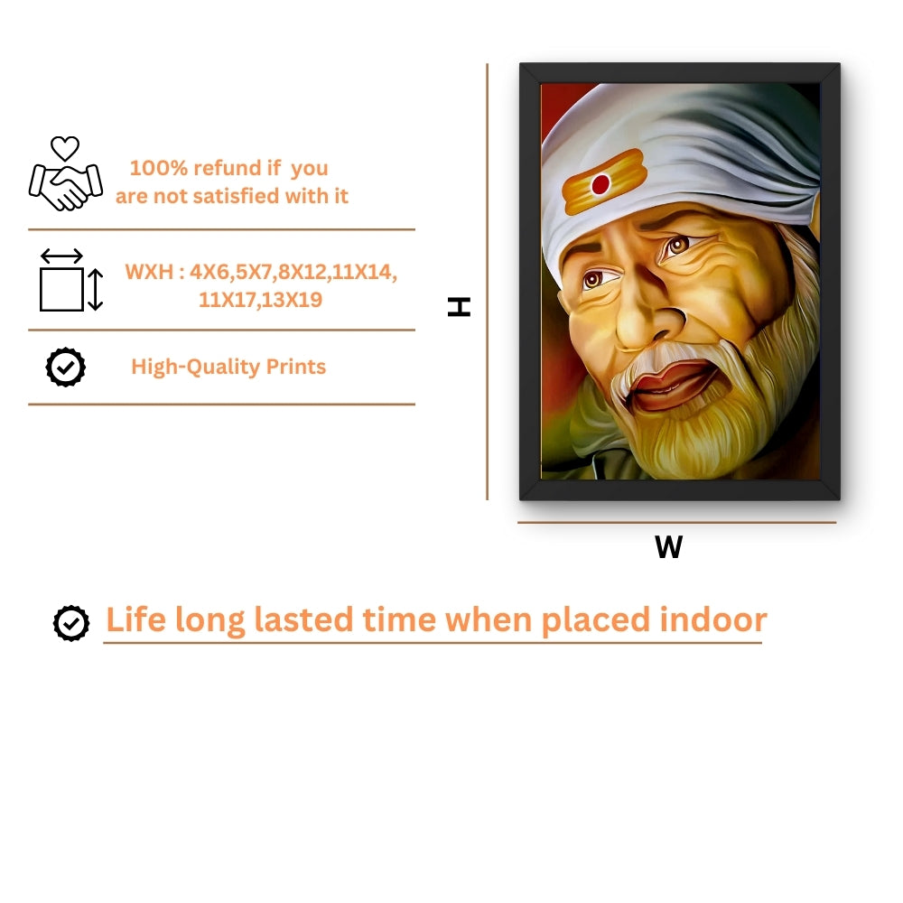 Shirdi Sai Baba Wall Art – Sai Baba Hindu Spiritual God Photo Frame