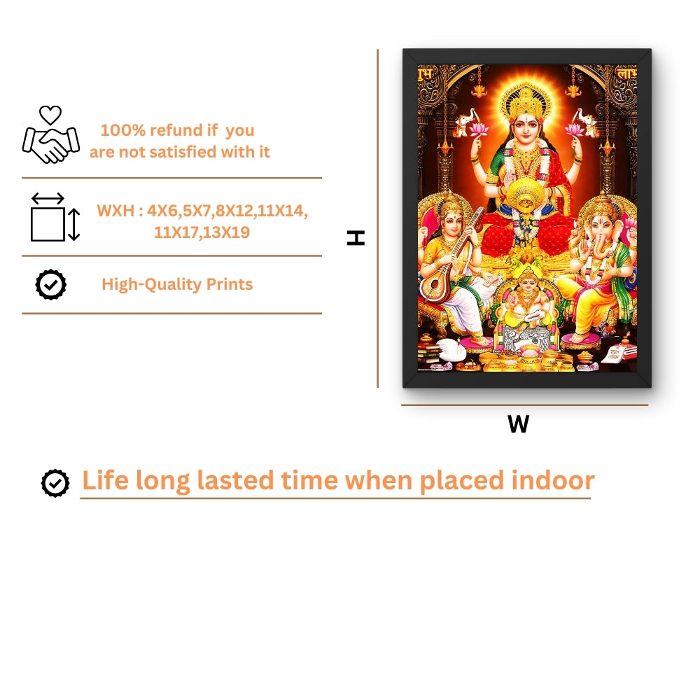 Lord kubera with laxmi saraswathi ganapathi wall art- Goddess laxmi ,saraswathi ganapathi and kubera god frame