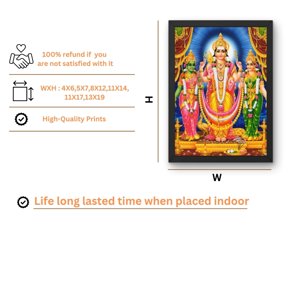 Lord Murugan with Valli and Deva yani wall art-God Murugan photo frame