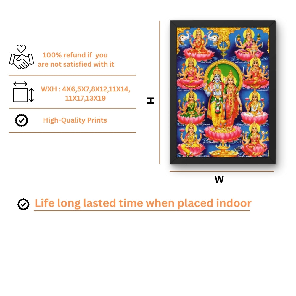Lord Vishnu with Ashta Laxmi wall art- Goddess Ashtalaxmi with Vishnu photo frame