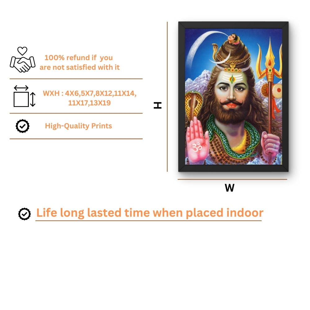 Lord Shiva Mahadev Wall Art – Trishul, Damru & Om Symbol Hindu God Photo Frame