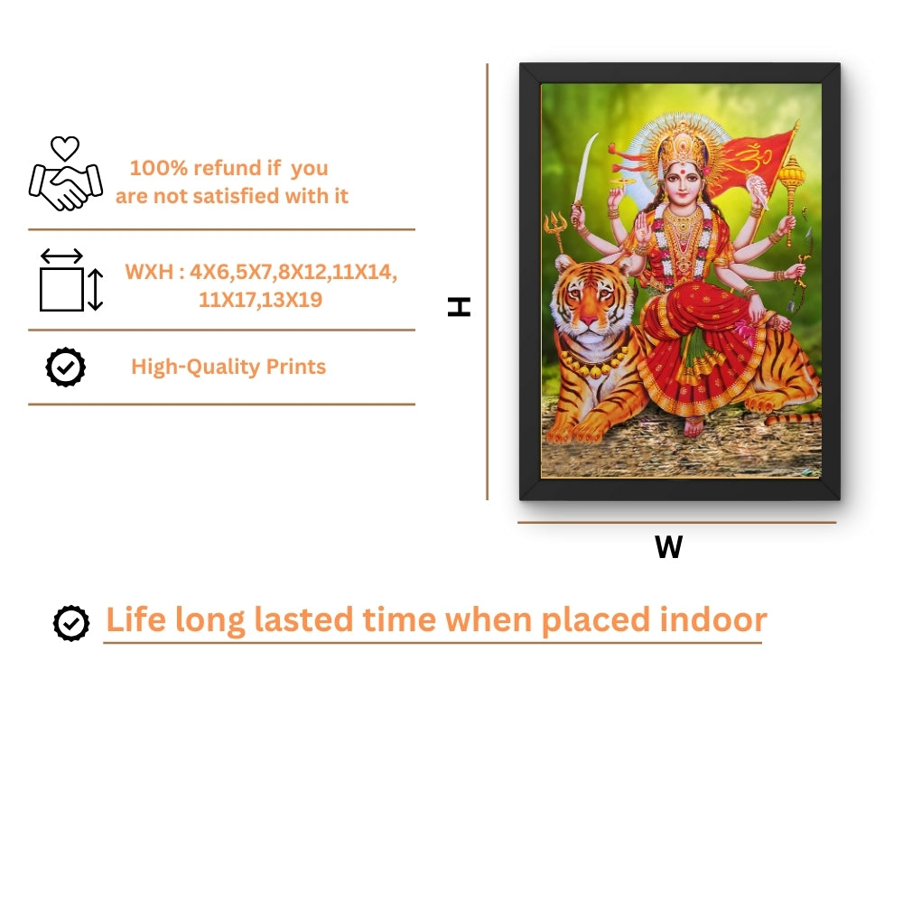 Maa Durga Wall Art – Goddess Durga with Tiger Hindu Goddess Photo Frame
