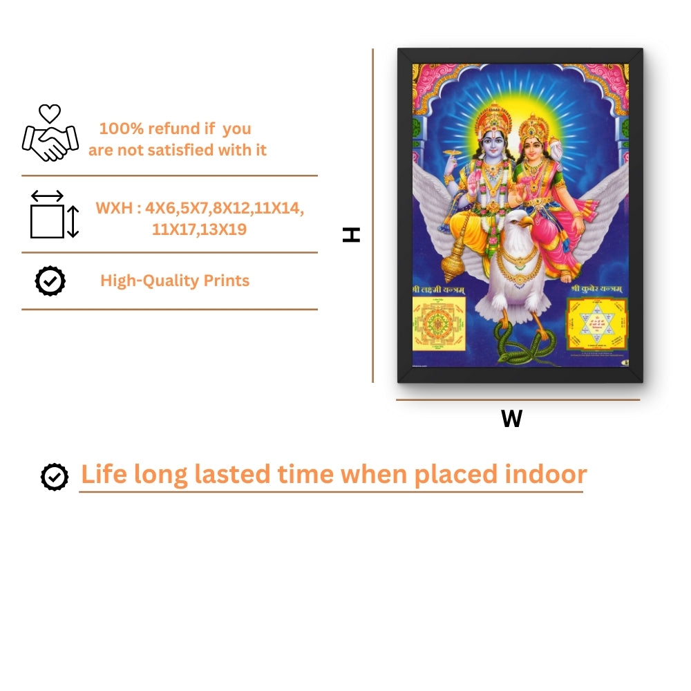 Lord Vishnu & Goddess Lakshmi on Garuda Wall Art – Hindu God Photo Frame