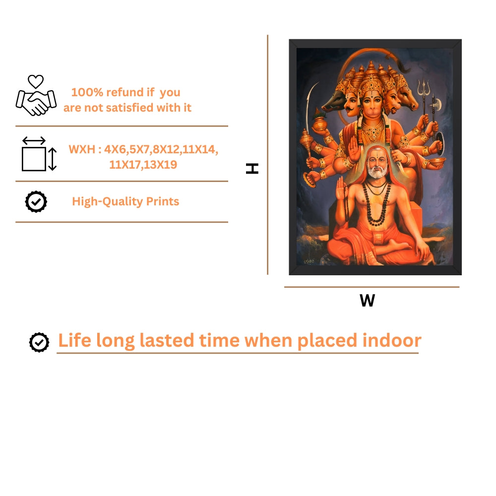 Panchmukhi Hanuman & Guru Wall Art – Five-Faced Lord Hanuman Spiritual Photo Frame