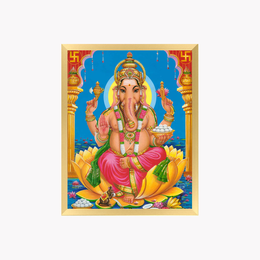Ganesha frame in a home puja room