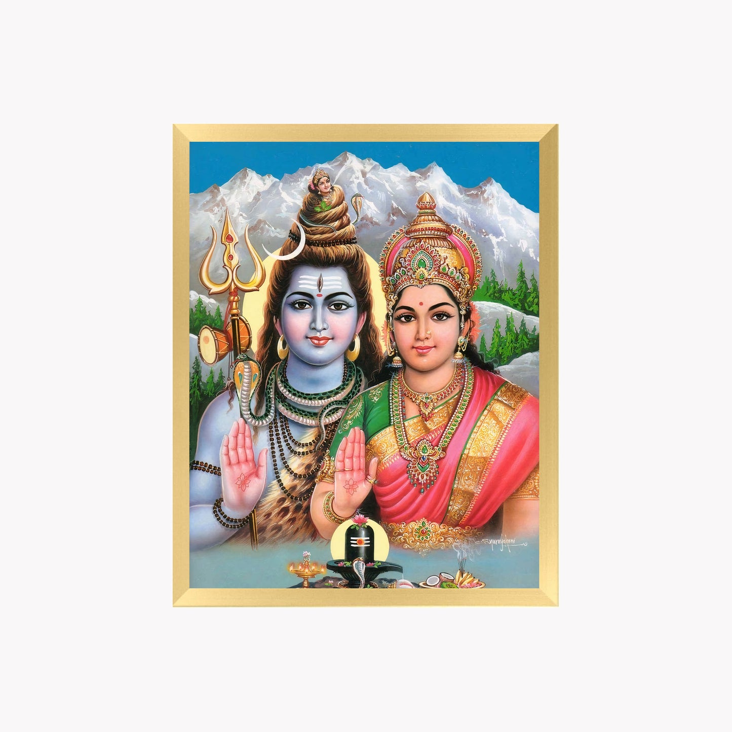 Lord Shiva & Goddess Parvati Wall Art – Hindu God Photo Frame for Home & Puja Room