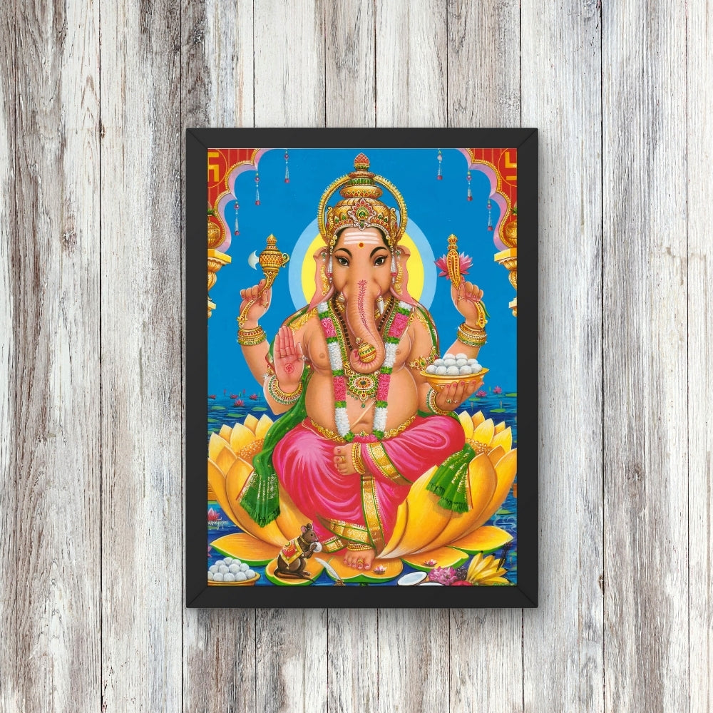 Lord Ganesha Wall Art – Hindu God Photo Frame for Home & Puja Room