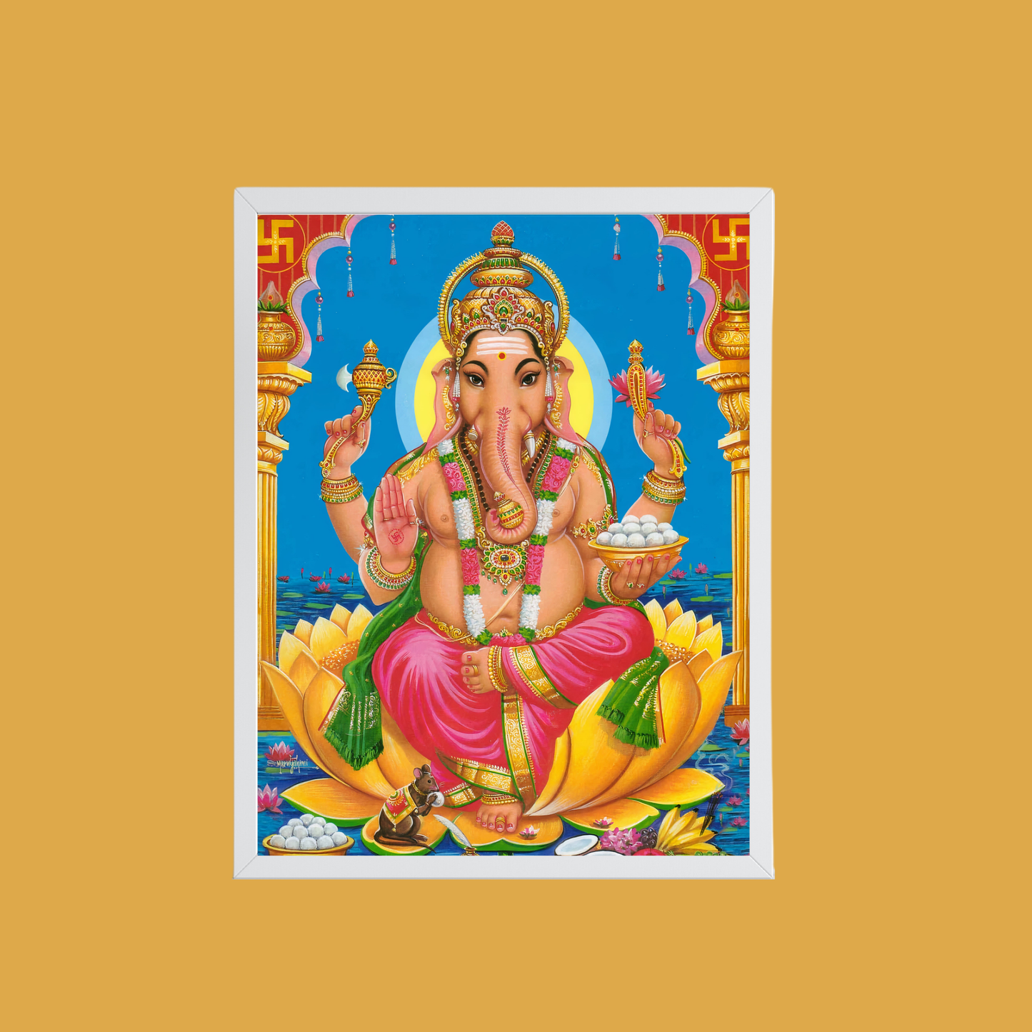 Lord Ganesha Wall Art – Hindu God Photo Frame for Home & Puja Room