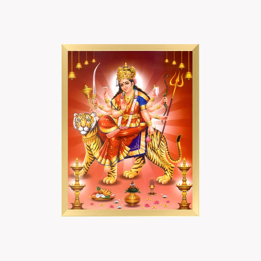 Maa Durga Wall Art – Goddess Durga with Tiger Hindu Goddess Photo Frame