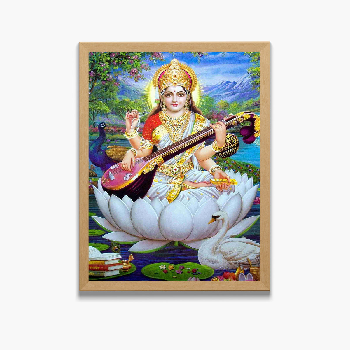 Goddess Saraswati Wall Art – Maa Saraswati with Veena Hindu Goddess Photo Frame