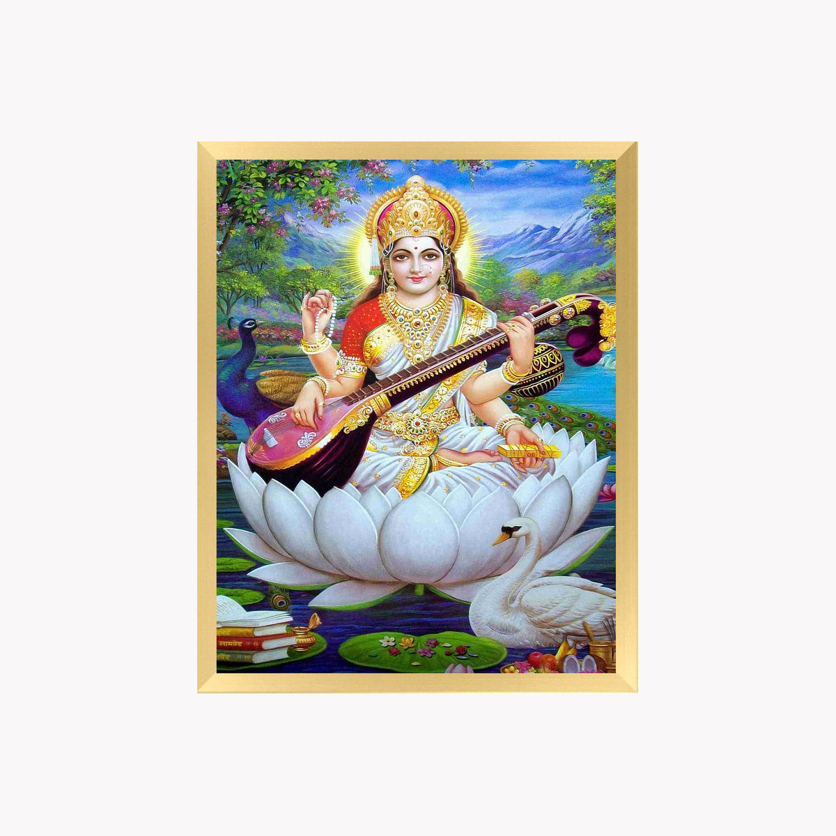 Goddess Saraswati Wall Art – Maa Saraswati with Veena Hindu Goddess Photo Frame
