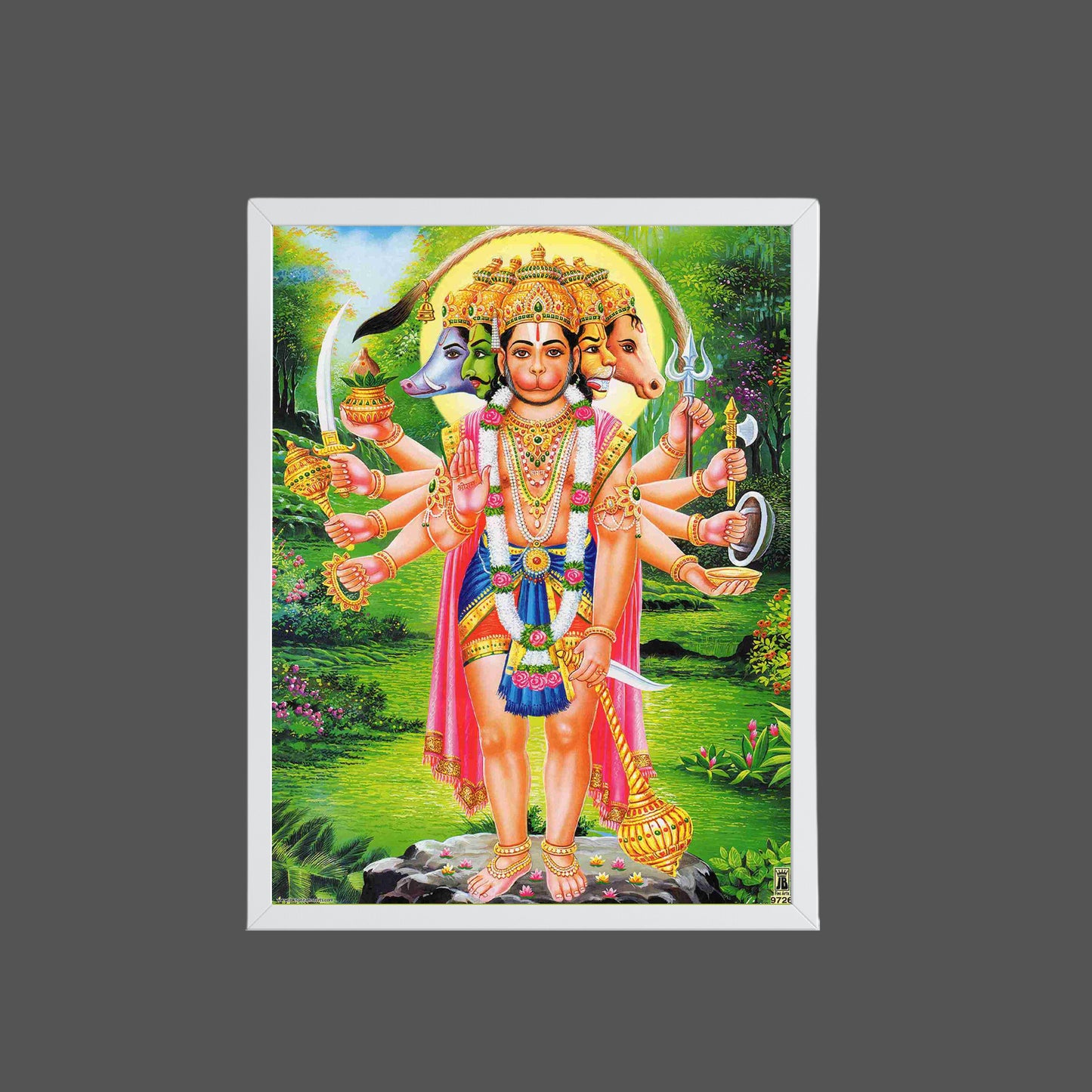 Panchmukhi Hanuman Wall Art – Five-Faced Lord Hanuman Hindu God Framed Photo