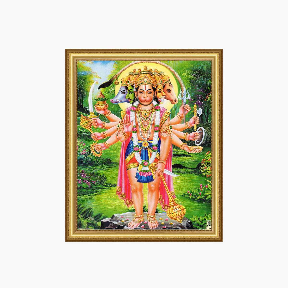 Panchmukhi Hanuman Wall Art – Five-Faced Lord Hanuman Hindu God Framed Photo