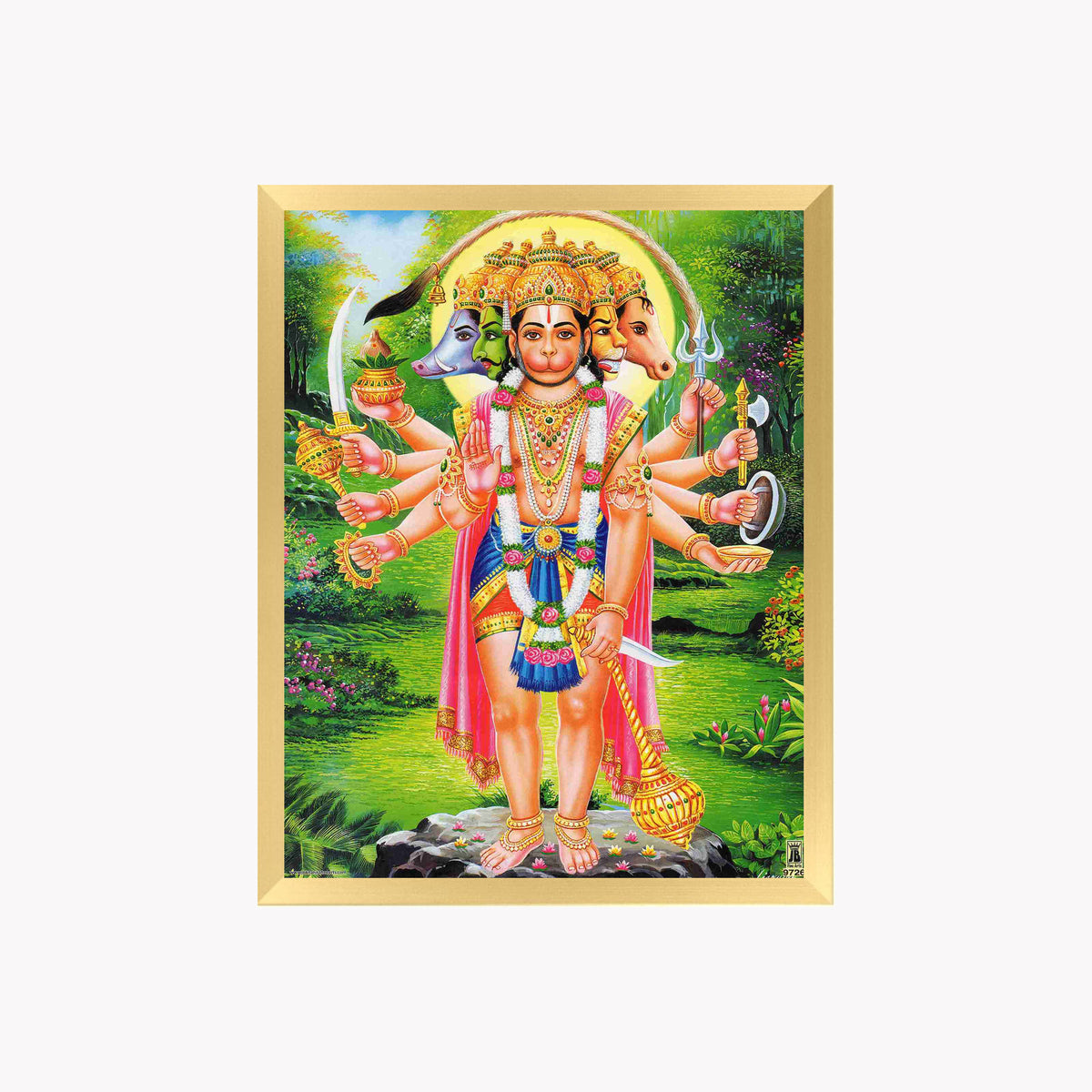 Panchmukhi Hanuman Wall Art – Five-Faced Lord Hanuman Hindu God Framed Photo