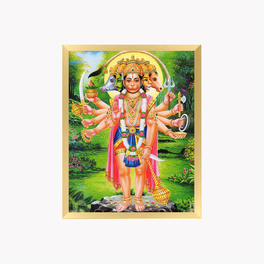 Panchmukhi Hanuman Wall Art – Five-Faced Lord Hanuman Hindu God Framed Photo
