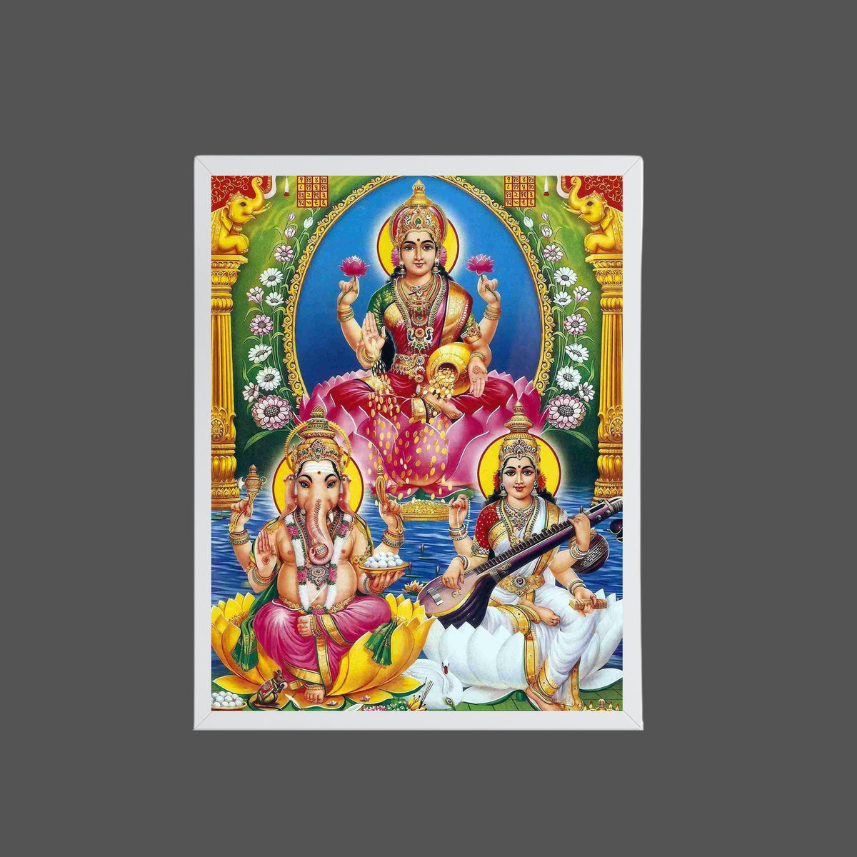 Lakshmi Ganesha Saraswati Wall Art – Hindu Goddess Lakshmi, Lord Ganesha & Goddess Saraswati Photo Frame