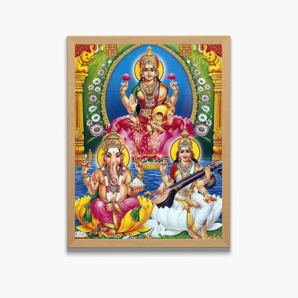 Lakshmi Ganesha Saraswati Wall Art – Hindu Goddess Lakshmi, Lord Ganesha & Goddess Saraswati Photo Frame
