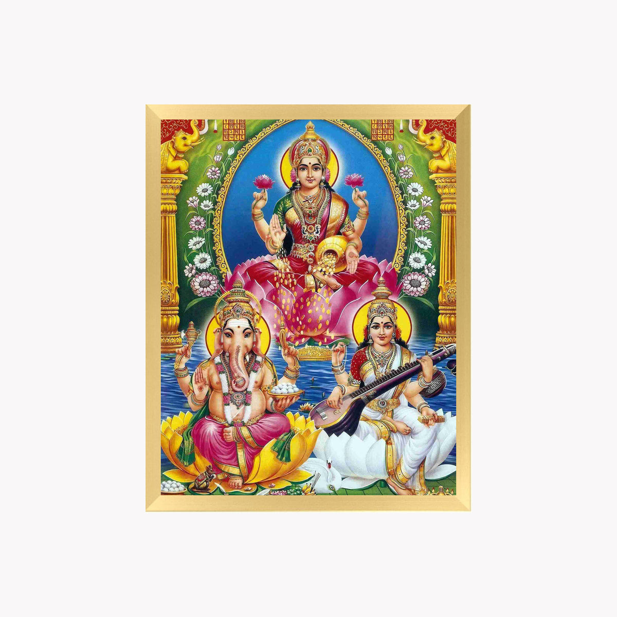 Lakshmi Ganesha Saraswati Wall Art – Hindu Goddess Lakshmi, Lord Ganesha & Goddess Saraswati Photo Frame