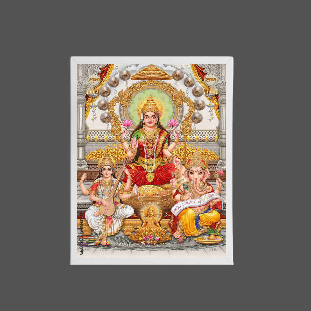 Lakshmi Ganesha Saraswati Wall Art – Hindu Goddess Lakshmi, Lord Ganesha & Goddess Saraswati Photo Frame
