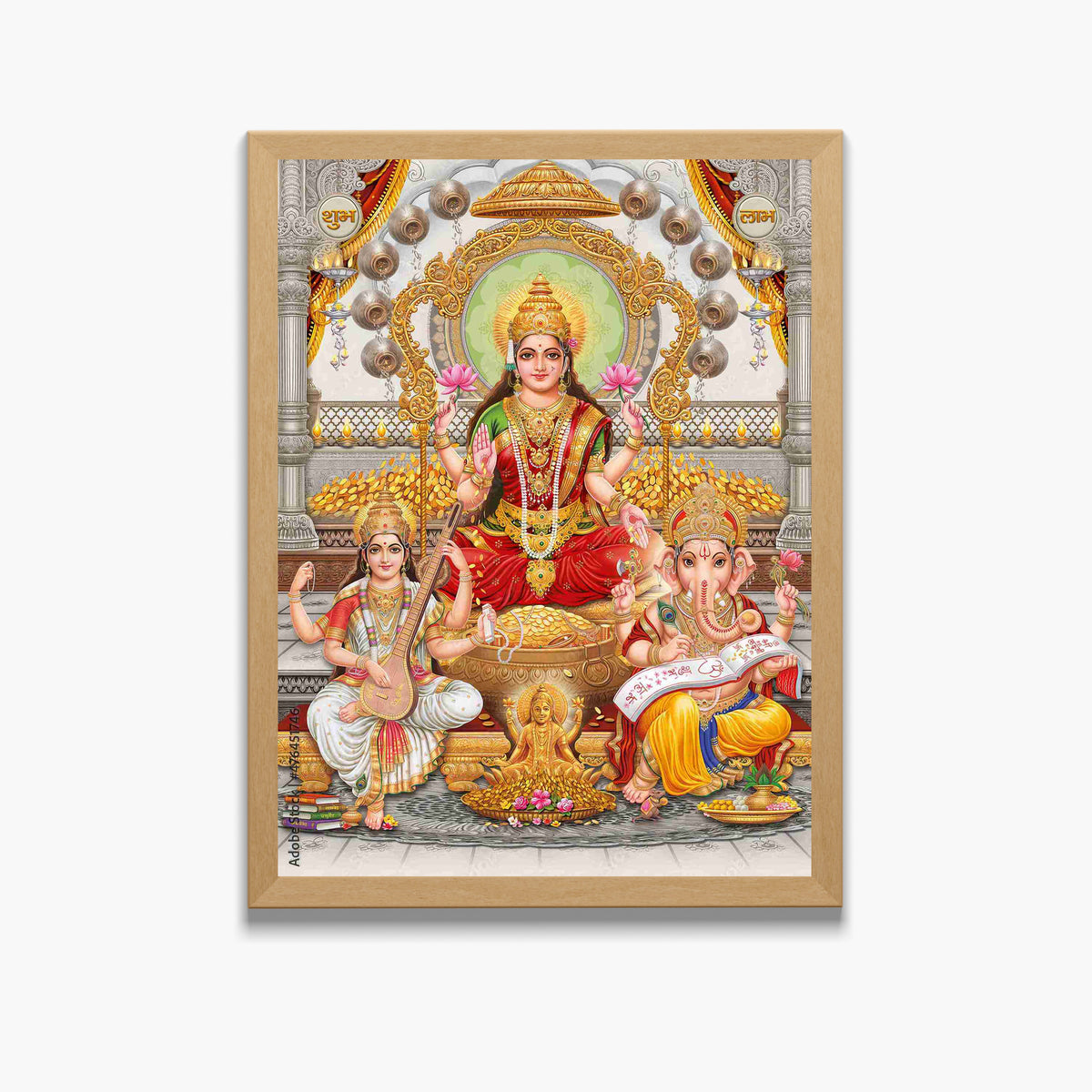 Lakshmi Ganesha Saraswati Wall Art – Hindu Goddess Lakshmi, Lord Ganesha & Goddess Saraswati Photo Frame