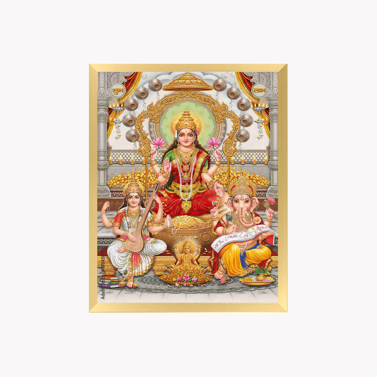 Lakshmi Ganesha Saraswati Wall Art – Hindu Goddess Lakshmi, Lord Ganesha & Goddess Saraswati Photo Frame