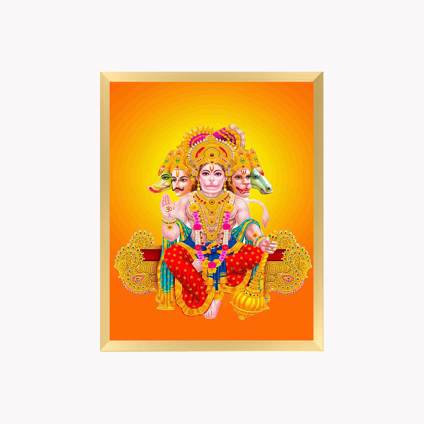 Panchmukhi Hanuman Wall Art – Five-Faced Lord Hanuman Hindu God Framed Photo