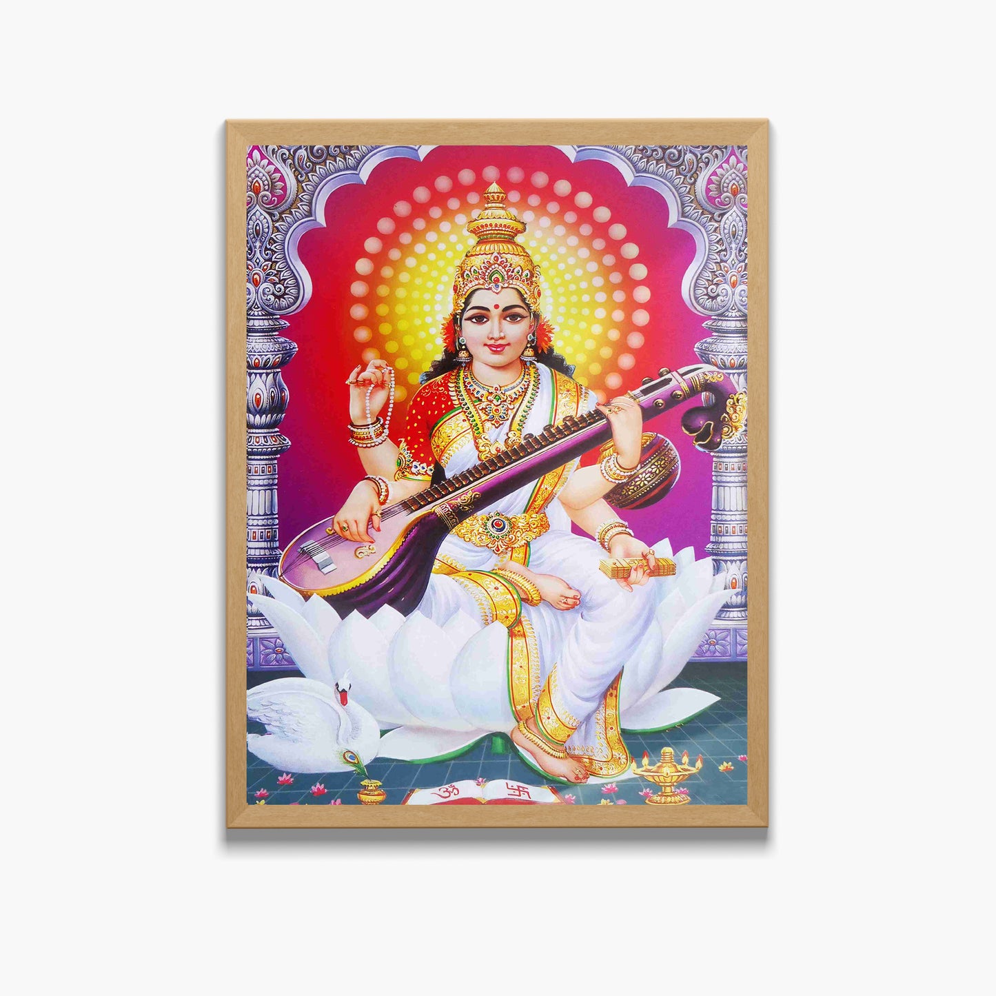 Goddess Saraswati Wall Art – Maa Saraswati Veena Hindu Goddess Photo Frame for Home & Puja Room  Description
