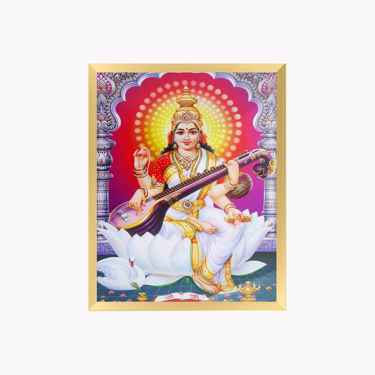 Goddess Saraswati Wall Art – Maa Saraswati Veena Hindu Goddess Photo Frame for Home & Puja Room  Description