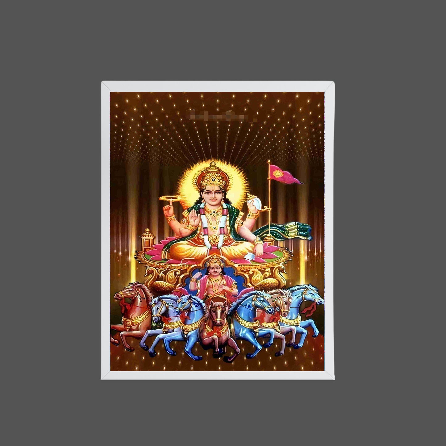 Surya Dev Wall Art – Lord Surya with Seven Horses Hindu God Photo Frame for Home & Puja Room
