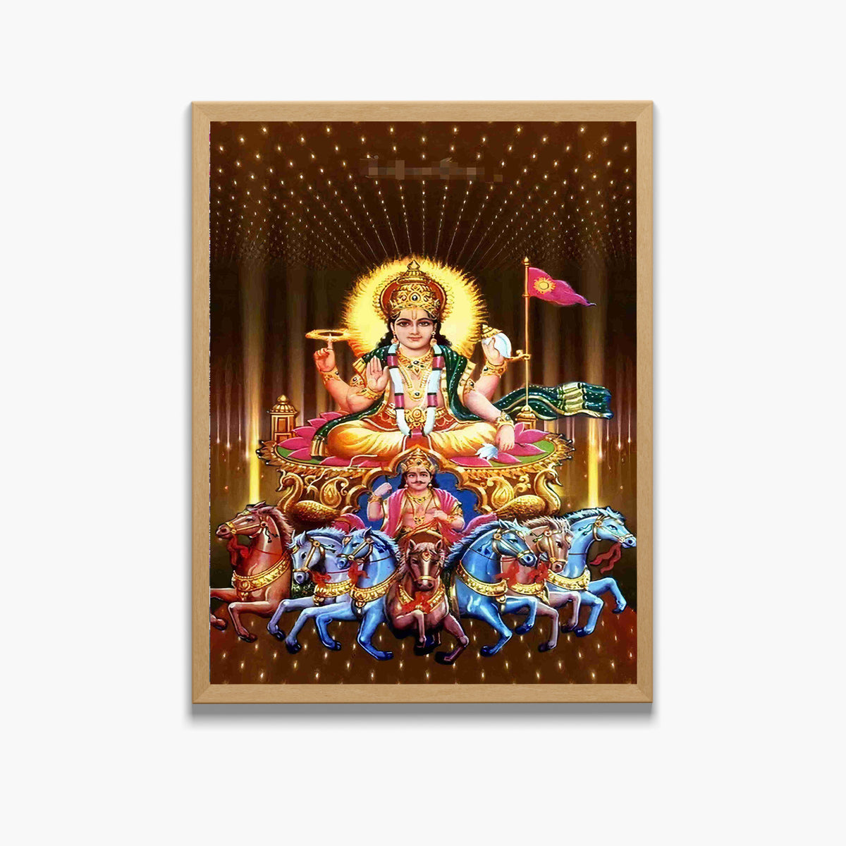 Surya Dev Wall Art – Lord Surya with Seven Horses Hindu God Photo Frame for Home & Puja Room