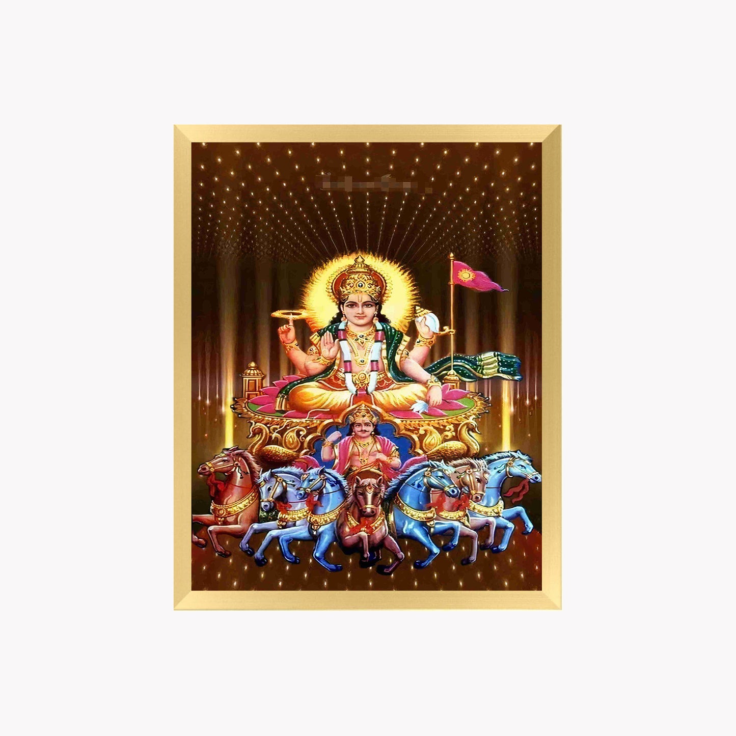 Surya Dev Wall Art – Lord Surya with Seven Horses Hindu God Photo Frame for Home & Puja Room