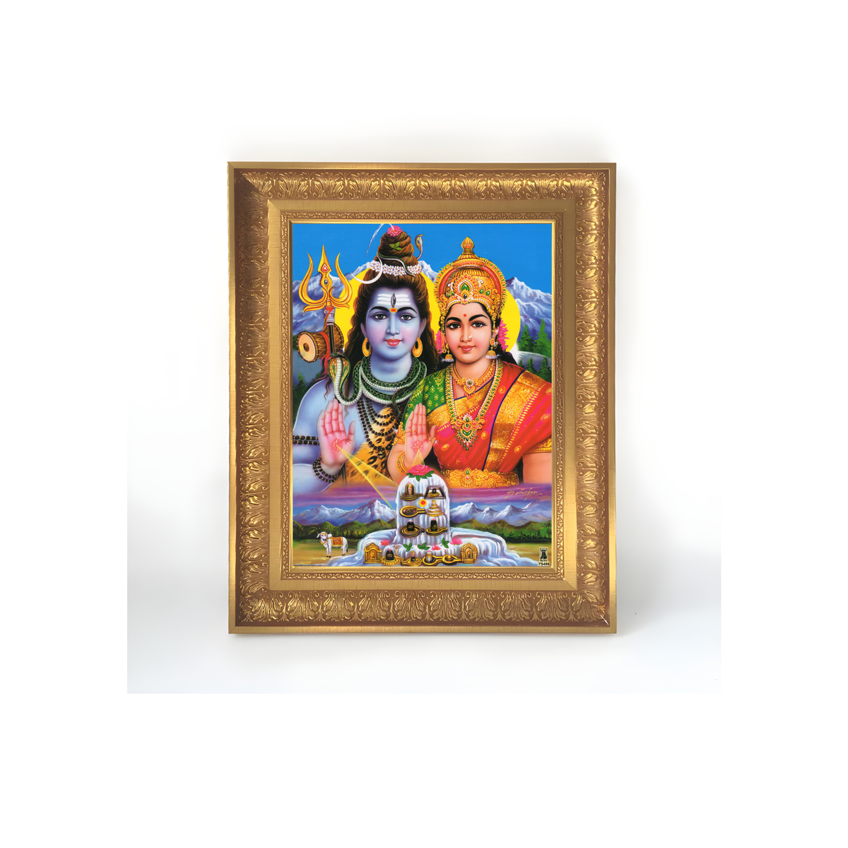Premium Shiva Parvati Wall Art – Lord Shiva & Goddess Parvati with Shiva Lingam Hindu God Photo Frame