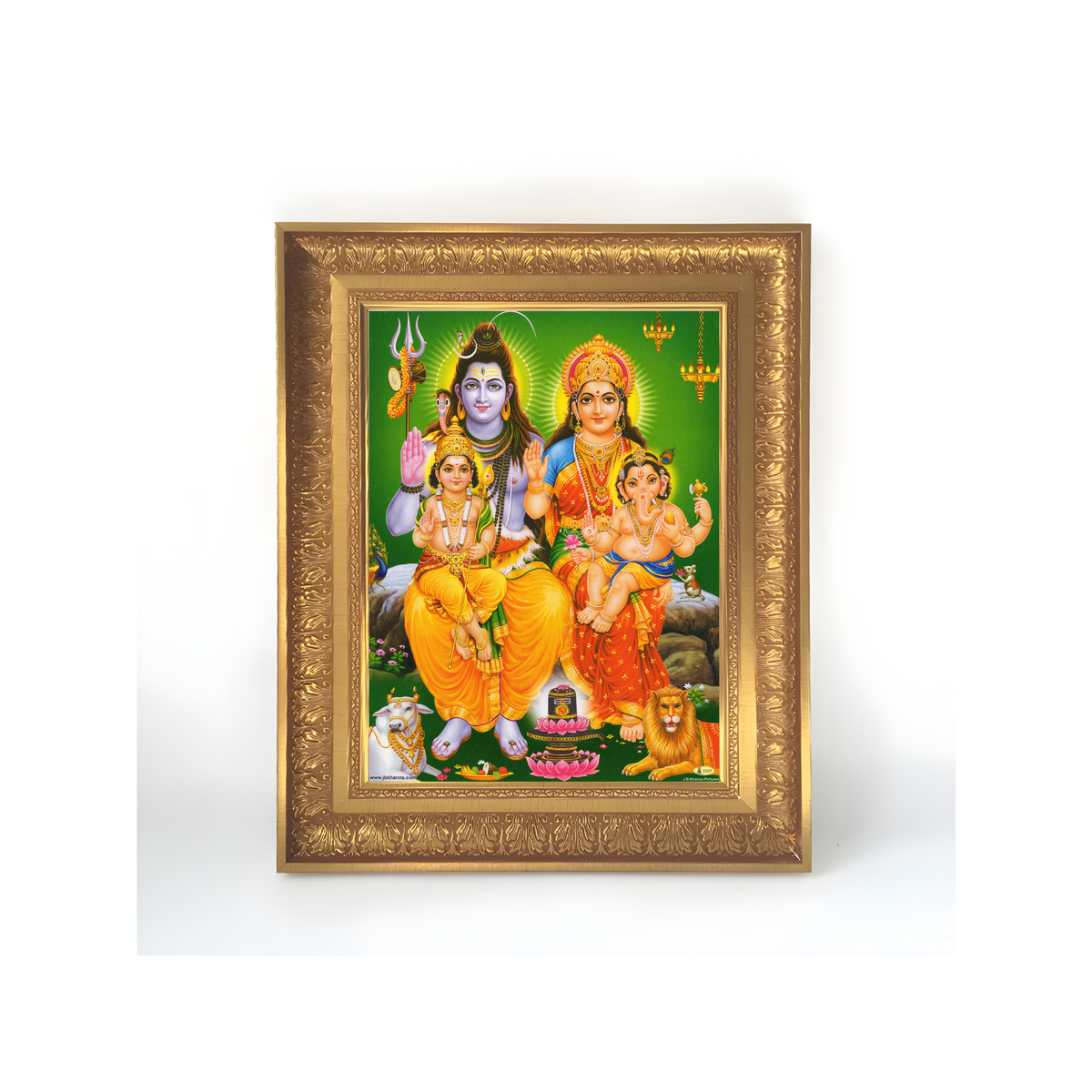 Premium Shiva Parivar Wall Art – Lord Shiva, Goddess Parvati, Lord Ganesha & Kartikeya Hindu Family Photo Frame