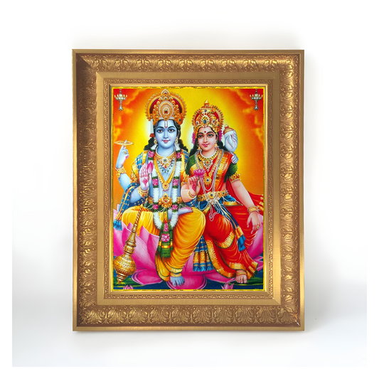 Premium Lakshmi Narayan Wall Art – Lord Vishnu and Goddess Lakshmi Hindu God Photo Frame