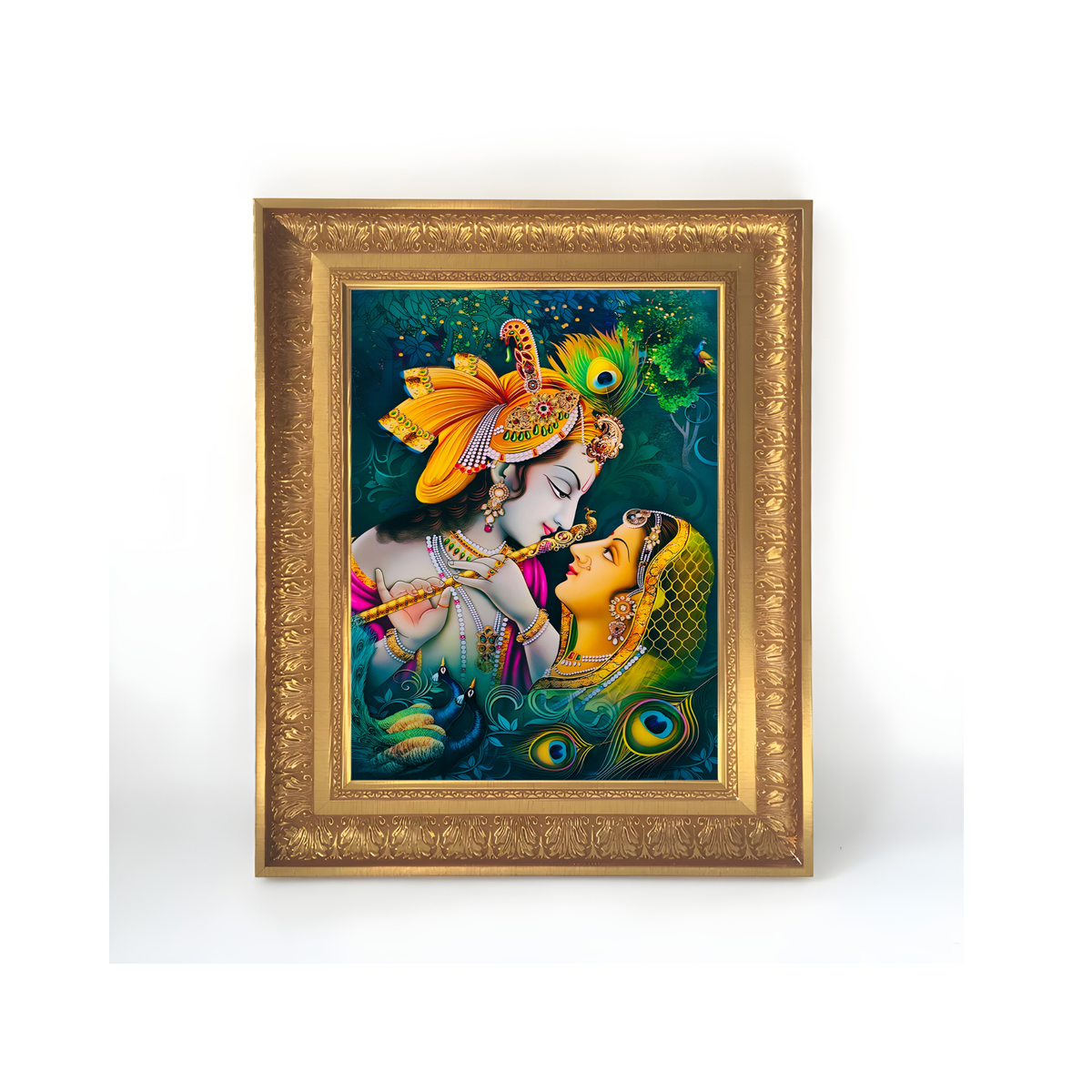 Premium Radha Krishna Wall Art – Lord Krishna and Radha Hindu Devotional Photo Frame