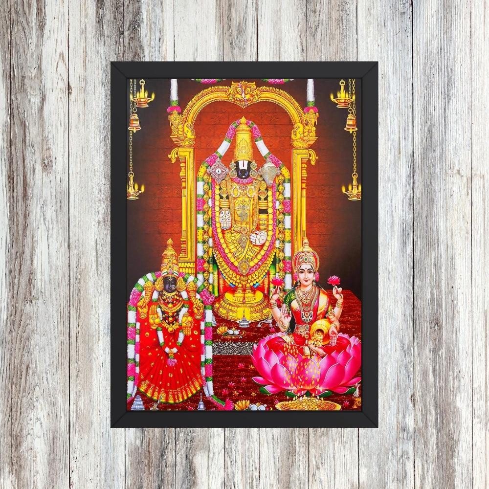 Tirupati Balaji Wall Art – Lord Venkateswara with  Padmavathi& Lakshmi  devi Hindu God Photo Frame
