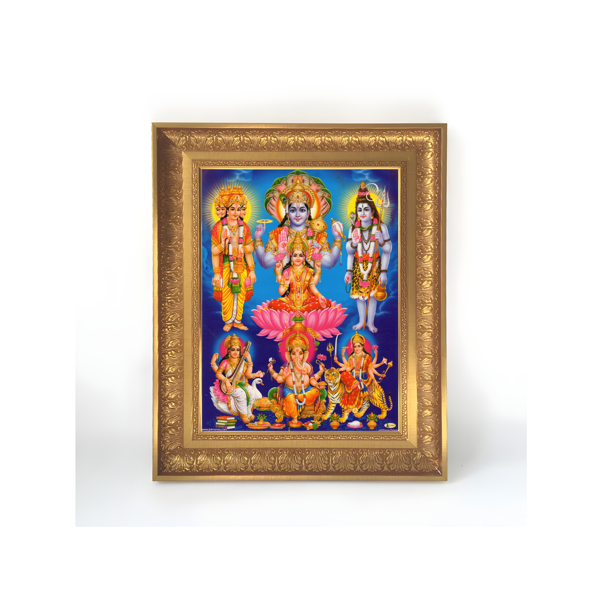 Premium Hindu Gods Wall Art – Lord Vishnu, Lakshmi, Shiva, Brahma, Ganesha and Durga Hindu Deities Photo Frame