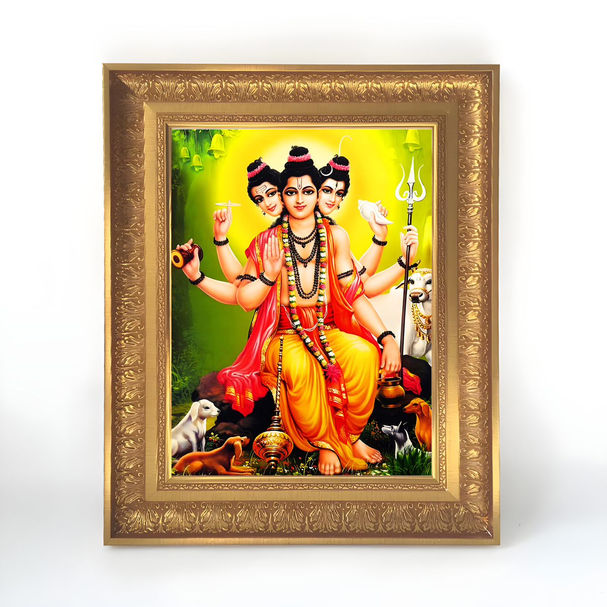 Premium Lord Dattatreya Wall Art – Three-Faced Hindu God Spiritual Photo Frame