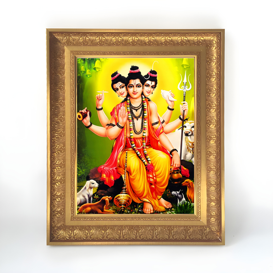 Premium Lord Dattatreya Wall Art – Three-Faced Hindu God Spiritual Photo Frame