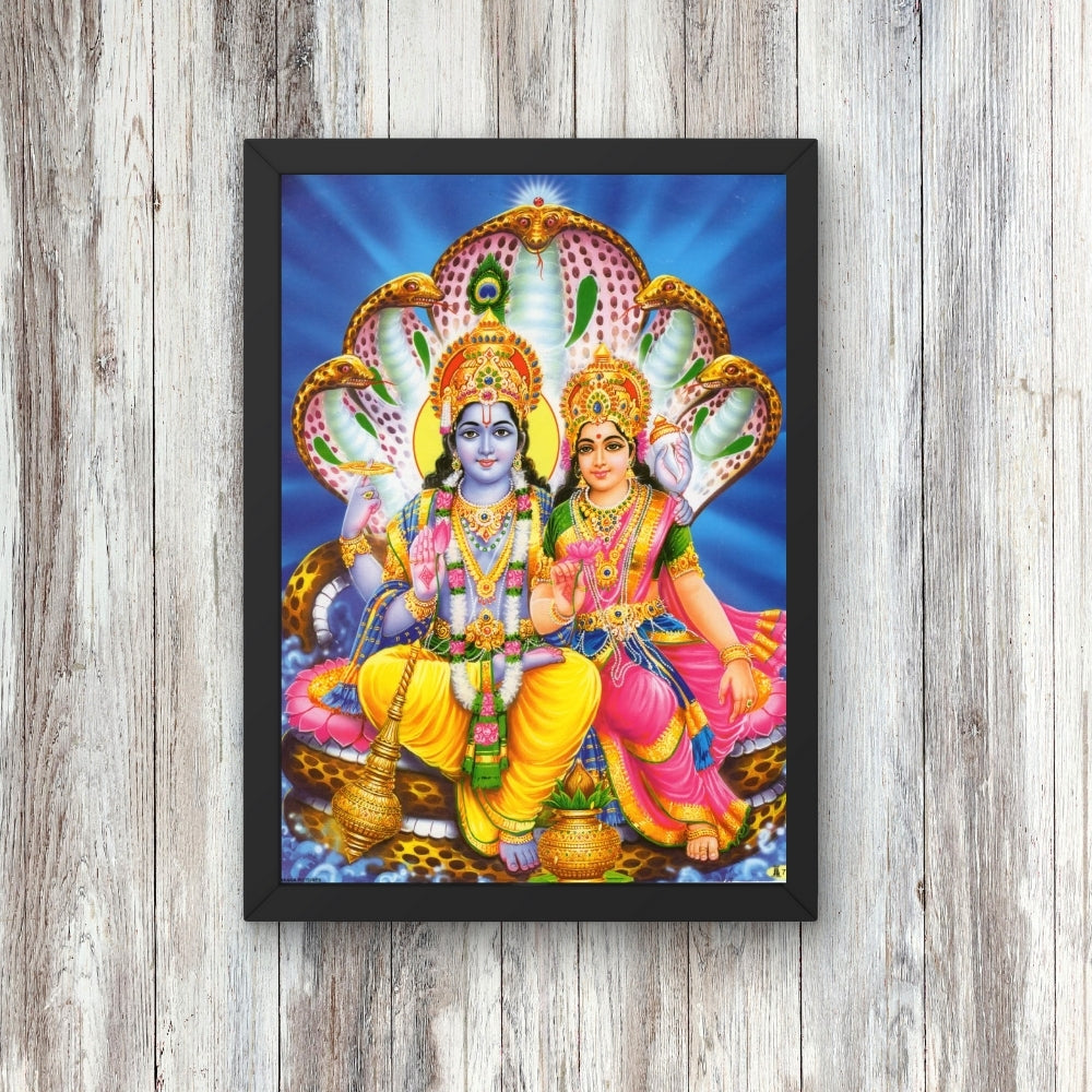 Lord Vishnu with Goddess Laxmi Wall Art – Sri Vishnu Laxmi Hindu God Photo Frame