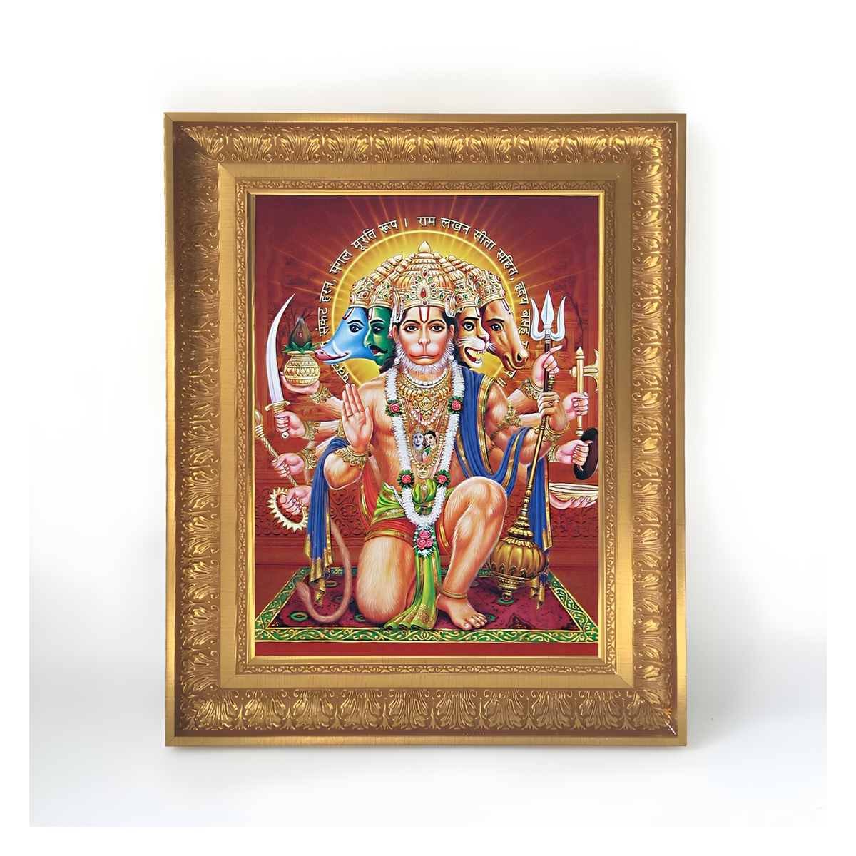 Premium Panchmukhi Hanuman Wall Art – Five-Faced Lord Hanuman Hindu God Photo Frame