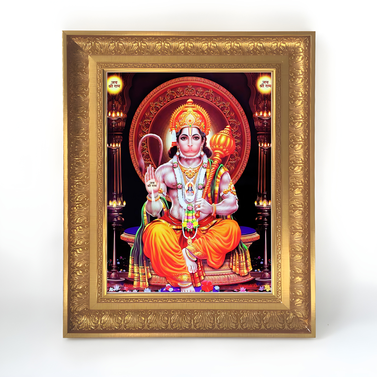 Premium Lord Hanuman Wall Art – Lord Hanuman with Gada Hindu God Photo Frame