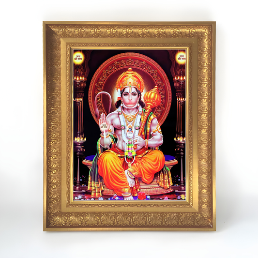 Premium Lord Hanuman Wall Art – Lord Hanuman with Gada Hindu God Photo Frame