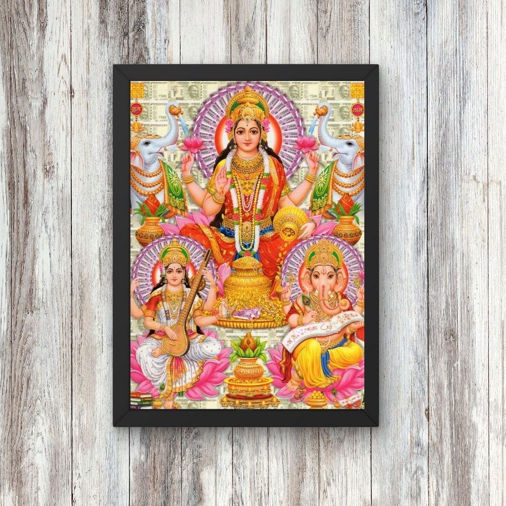 Lakshmi Ganesha Saraswati Wall Art – Hindu Goddess Lakshmi, Lord Ganesha & Goddess Saraswati Photo Frame