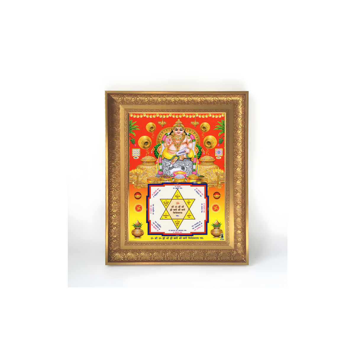 Premium Lord Kubera Wall Art – Sri Kubera with Kubera Yantra Hindu God Photo Frame