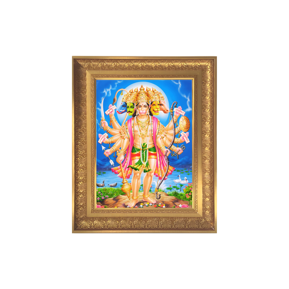 Premium Panchmukhi Hanuman Wall Art – Five-Faced Lord Hanuman Hindu God Photo Frame
