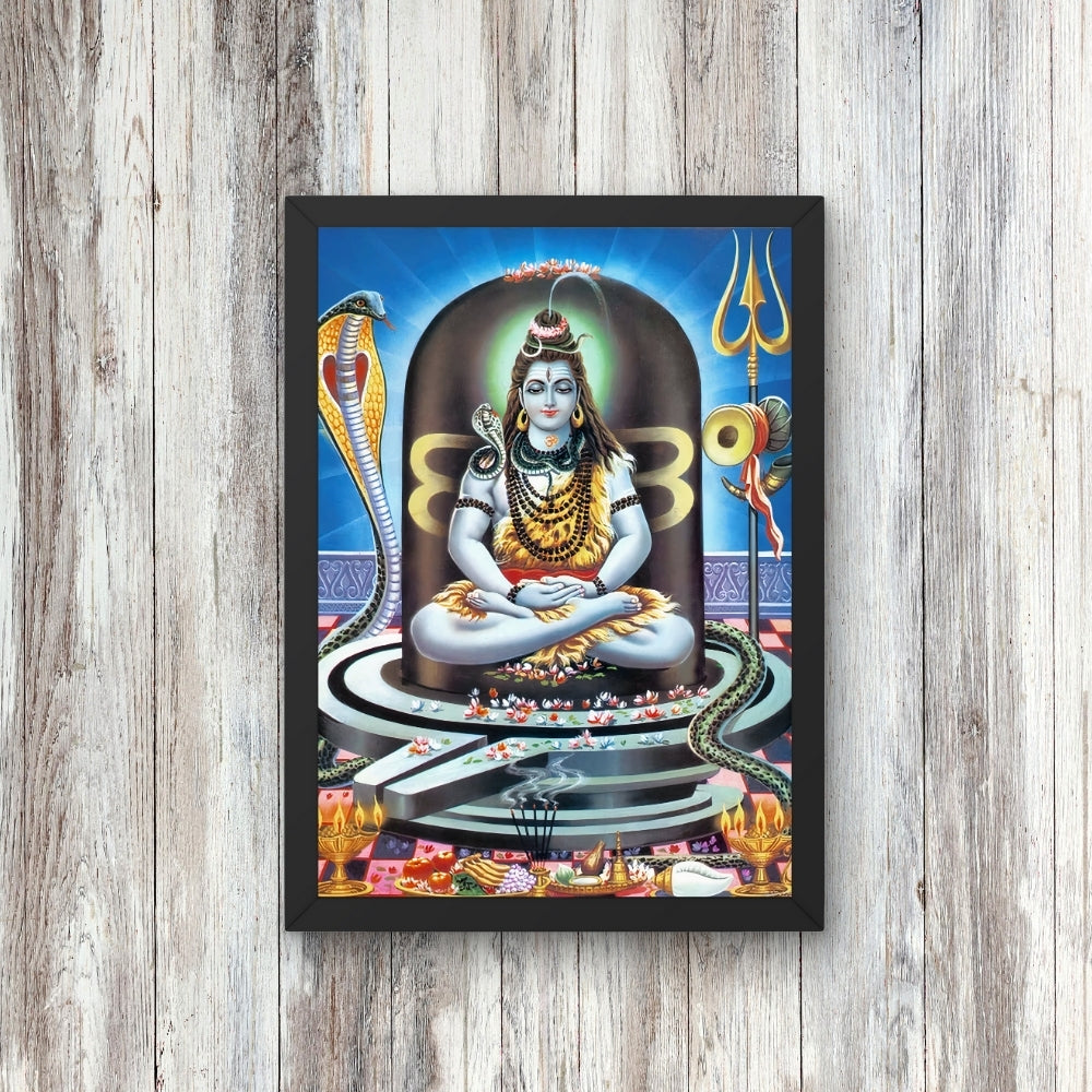 Lord Shiva Meditation Wall Art – Mahadev with Trishul, Damru & Naga Hindu God Photo Frame