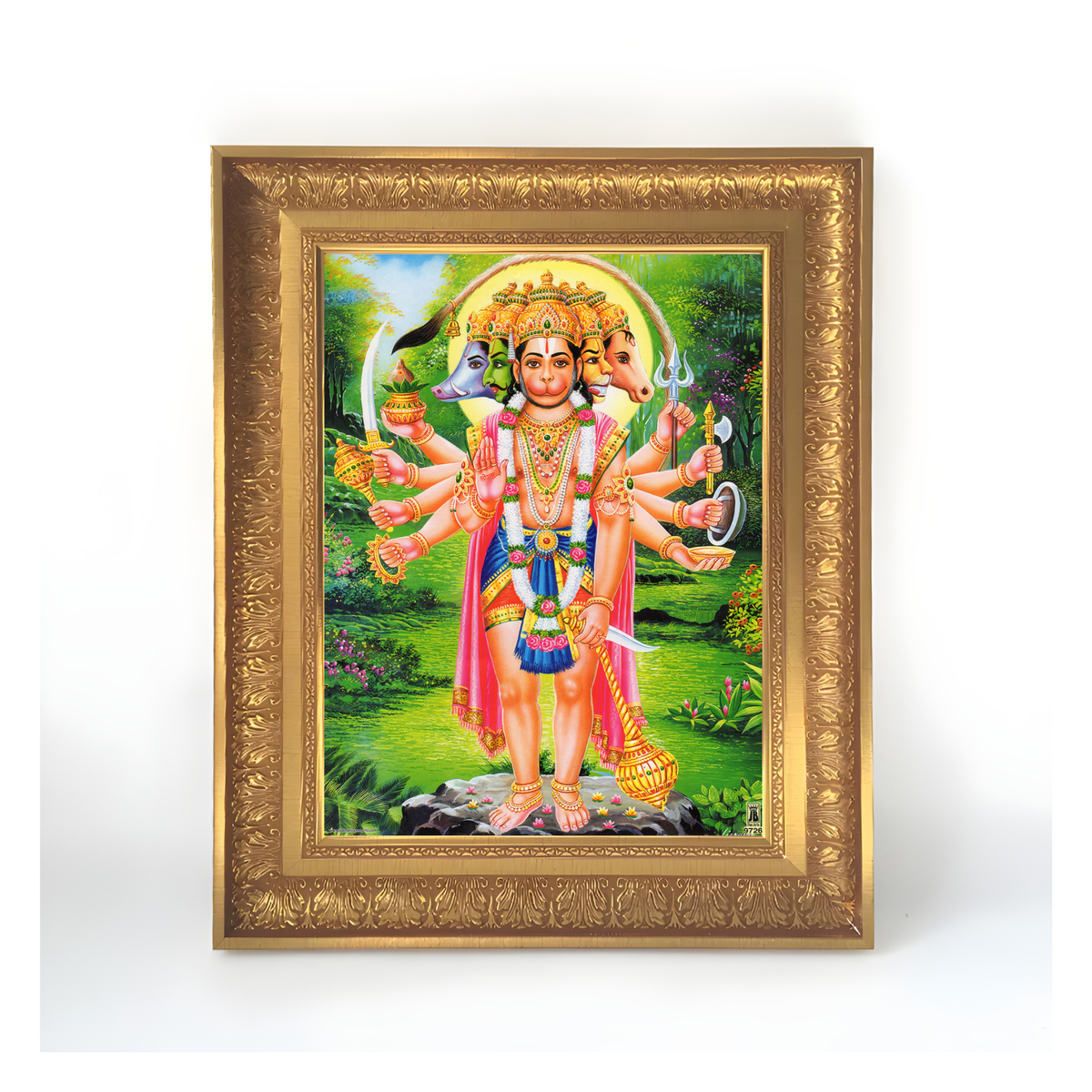 Premium Panchmukhi Hanuman Wall Art – Five-Faced Lord Hanuman Hindu God Photo Frame | Spiritual Home Décor