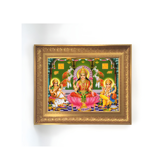 Premium Goddess Lakshmi, Saraswati & Ganesha Wall Art – Hindu Gods of Wealth, Knowledge and Prosperity Photo Frame