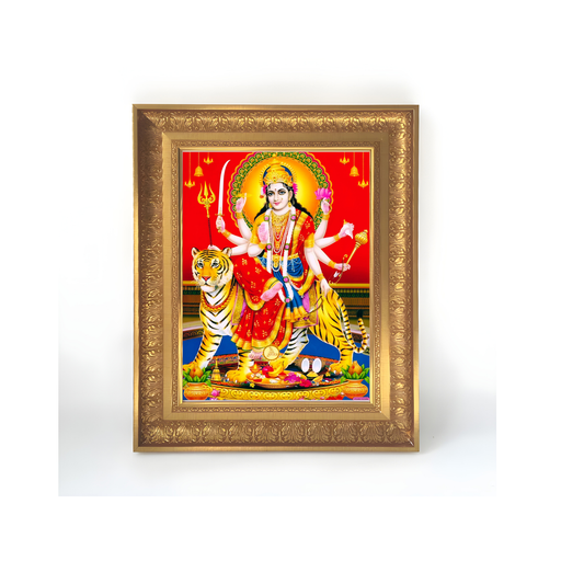 Premium Goddess Durga Wall Art – Maa Durga with Tiger Hindu Goddess Photo Frame